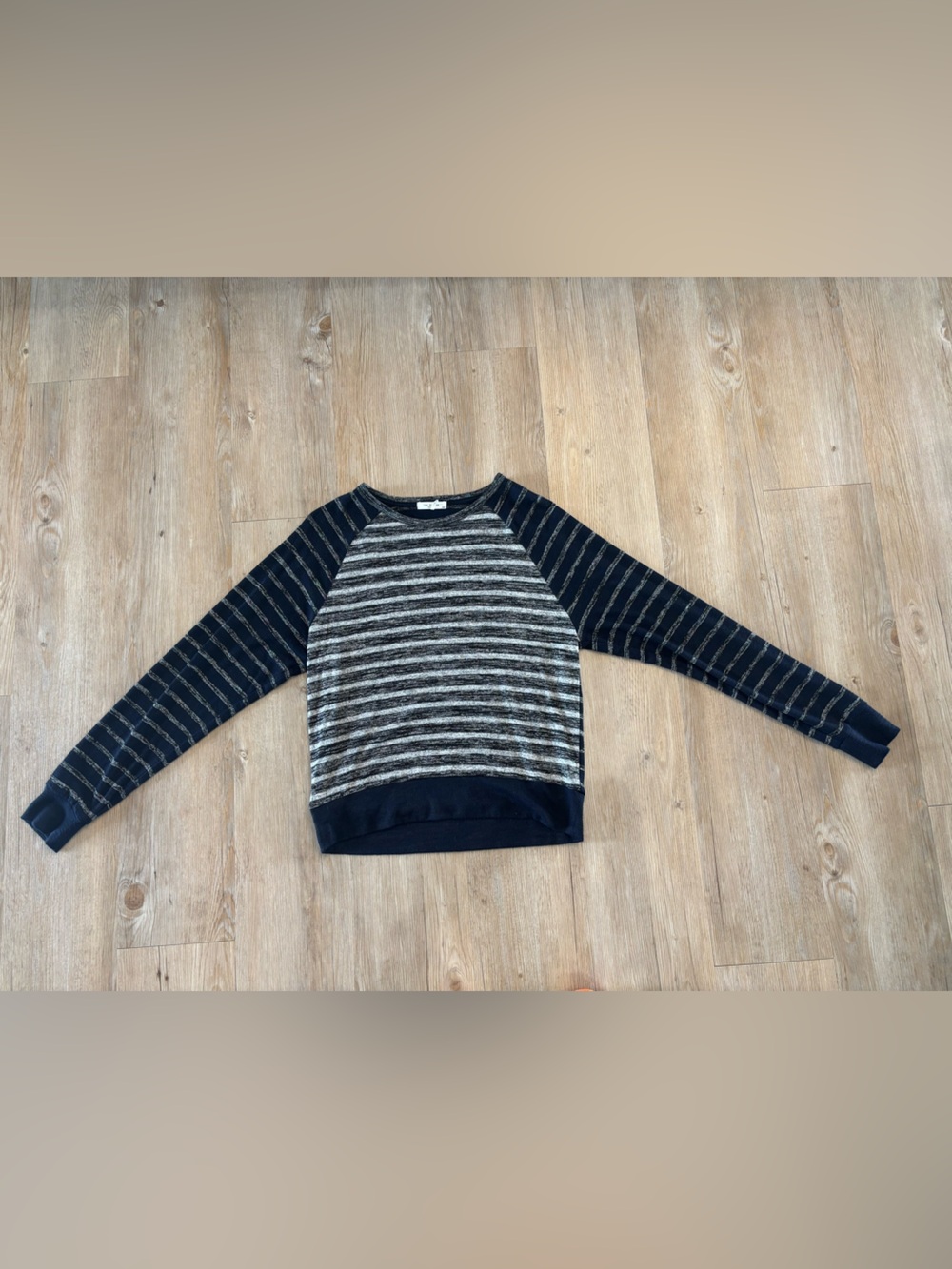 rag & bone Navy and Gray Striped Crewneck Sweater